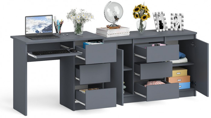 Мори компьютерный стол МС-6 правый + Комод МК1200.3, графит