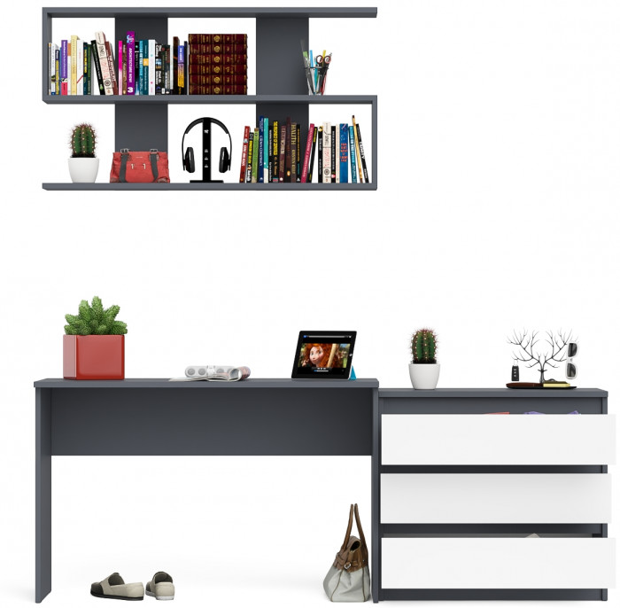 Мори письменный стол МСП1200.1 + Комод МК800.1 + Полка 1200, графит/белый