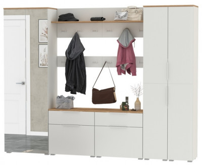 Октава Прихожая 37, белый шагрень/дуб крафт золотой/фасады МДФ белый шагрень