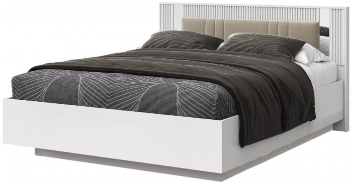 Кровать KING-SIZE 180х200 "Харди" с зеркальными вставками - Белый текстурный/Ясень белый