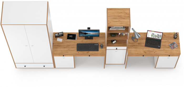 Вуди Компоновка № 29, цвет белый премиум/дуб крафт золотой, ШхГхВ 351х52,7х205 см., универсальная сборка