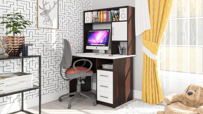 Стол компьютерный С-МД-СК9, цвет венге/белый шагрень, ШхГхВ 102х70х160 см., ниша под монитор 65х70х57 см., НЕ универсальная сборка