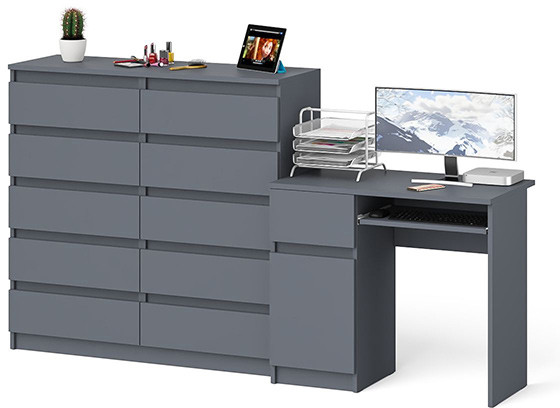Мори компьютерный стол МС-1 левый + Комод МК1200.10, графит