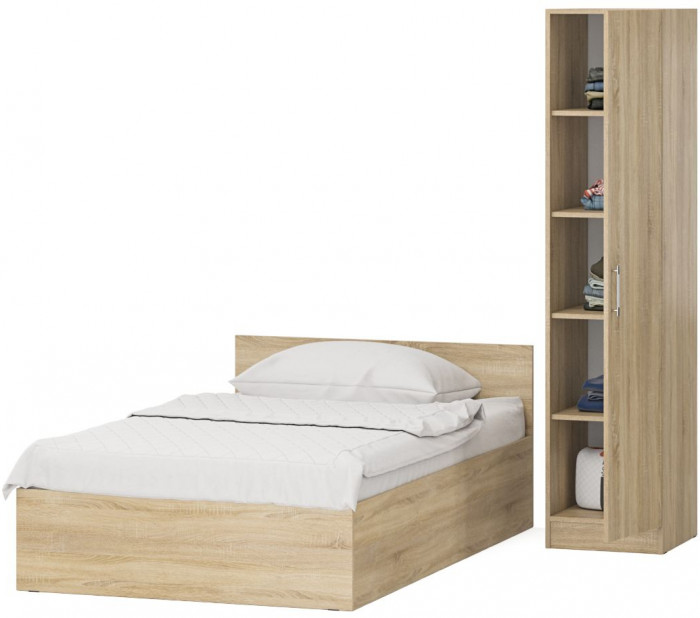 Кровать 1200 + Пенал Стандарт, цвет дуб сонома, ШхГхВ 123,5х203,5х70 + 45х52х200 см., сп.м. 1200х2000 мм., без матраса, основание есть