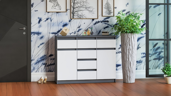 Мори Комод МК1200.4, цвет графит/белый, ШхГхВ 120,4х41х94 см.