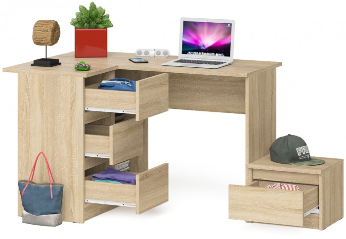 Мори Стол компьютерный МС-16 левый + Тумба ТМП400.1, цвет дуб сонома, ШхГхВ 164,8х84,9х76,6 см., выдвижные ящики слева, НЕ универсальная сборка