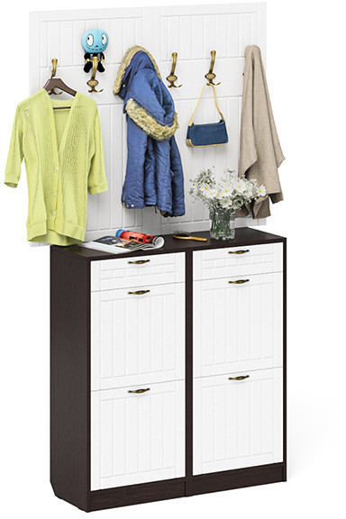 Прихожая П-6 Компоновка № 04, венге/фасады МДФ белое дерево фрезеровка прованс