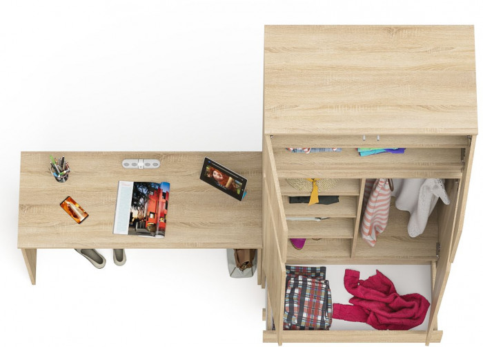 Мори Стол письменный МСП1200.1 + Шкаф МШ900.1 + Антресоль МА900.1, цвет дуб сонома, ШхГхВ 210,8х50,4х234,2 см., универсальная сборка