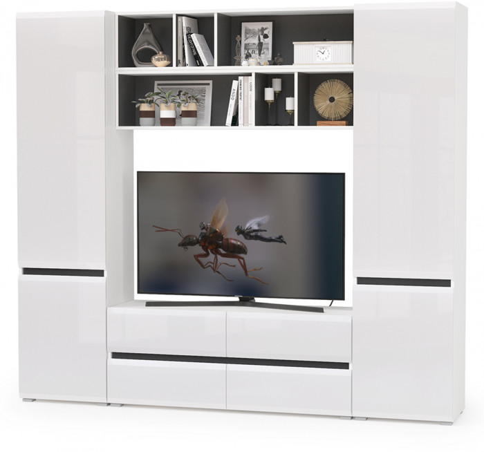 Сидней Комплектация № 037, корпус белый/чёрный/фасады МДФ белый глянец