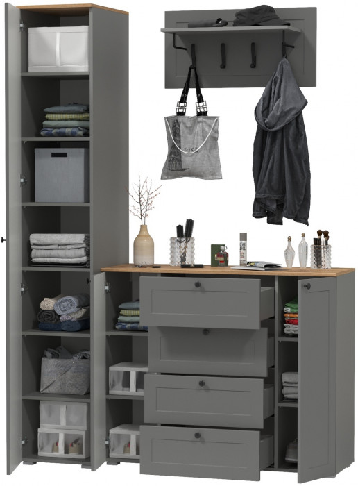 Остин Прихожая 21, цвет серый графит/дуб крафт золотой, ШхГхВ 160х54,3х229,6 см., универсальная сборка