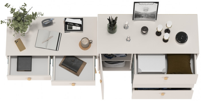 Афина Спальня Стол + Комод с дверкой и тремя ящиками, кашемир серый