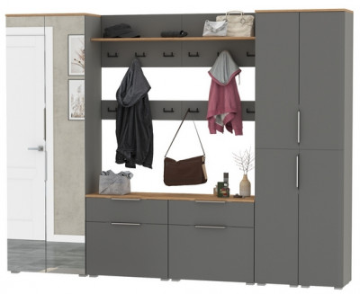 Октава Прихожая 37, серый графит/дуб крафт золотой/фасады МДФ серый графит
