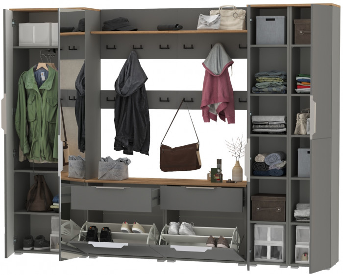 Октава Прихожая 37, серый графит/дуб крафт золотой/фасады МДФ серый графит