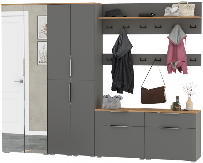 Октава Прихожая 37, серый графит/дуб крафт золотой/фасады МДФ серый графит