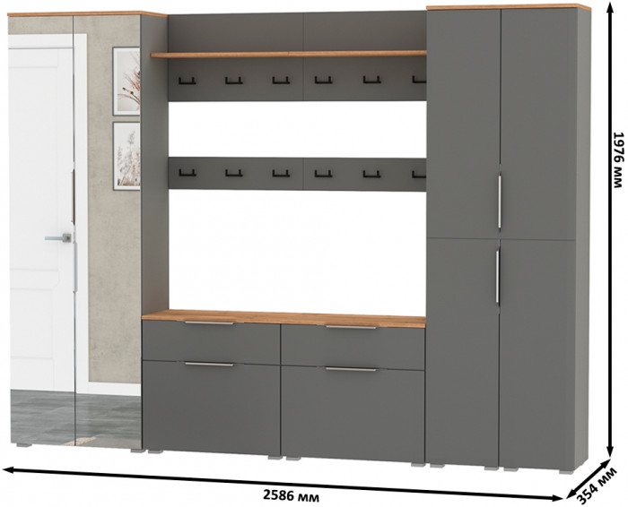 Октава Прихожая 37, серый графит/дуб крафт золотой/фасады МДФ серый графит
