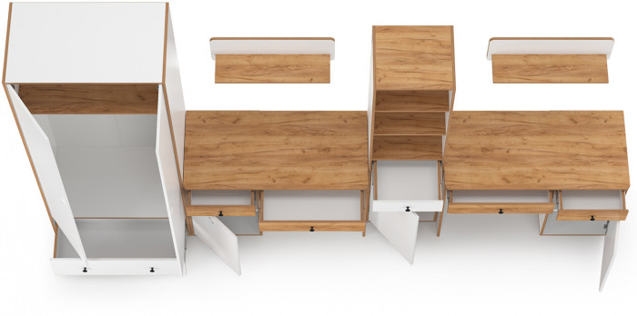 Вуди Компоновка № 30, цвет белый премиум/дуб крафт золотой, ШхГхВ 351х52,7х205 см., универсальная сборка