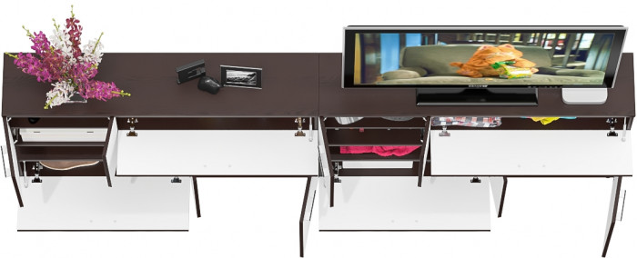 Две тумбы ТВ С-МД-С1-1400, цвет венге/белый шагрень, ШхГхВ 280х30х93 см., НЕ универсальная сборка