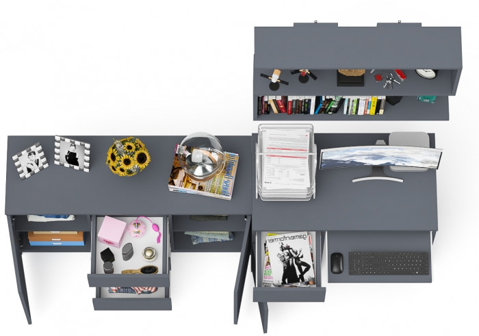 Мори компьютерный стол МС-1 левый + Комод МК1200.3 + Полка 900, графит