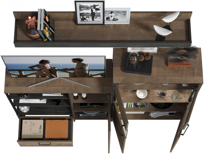 Трувор Гостиная 006, цвет дуб гранж песочный/интра, ШхГхВ 194,8х37х195 см., универсальная сборка