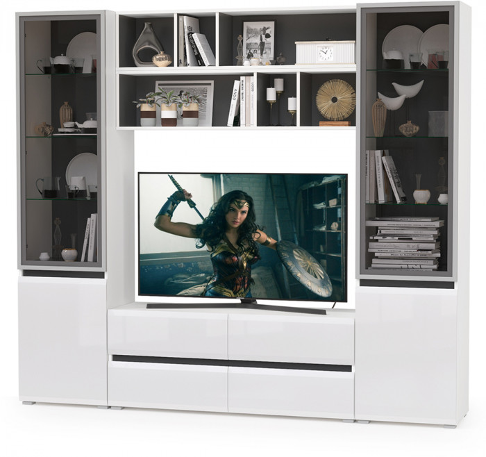 Сидней Комплектация № 038, корпус белый/чёрный/фасады МДФ белый глянец