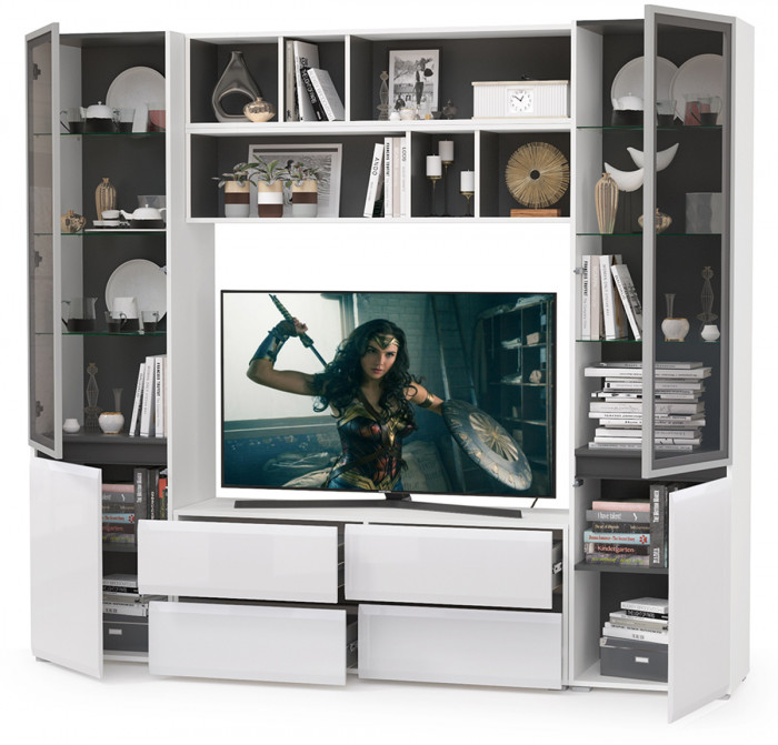 Сидней Комплектация № 038, корпус белый/чёрный/фасады МДФ белый глянец