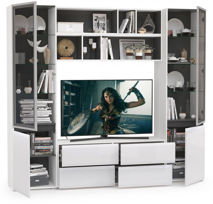 Сидней Комплектация № 038, корпус белый/чёрный/фасады МДФ белый глянец