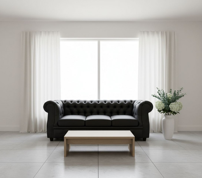 Диван Честер ЛОФТ 3-х местный, черный