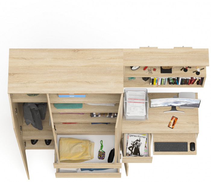 Мори компьютерный стол МС-1 левый + Шкаф МШ1200.1 + Полка 900, дуб сонома