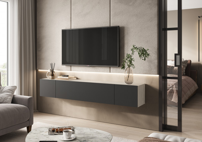 Оскар Тумба ТВ графит софт NEW/ дуб крафт белый