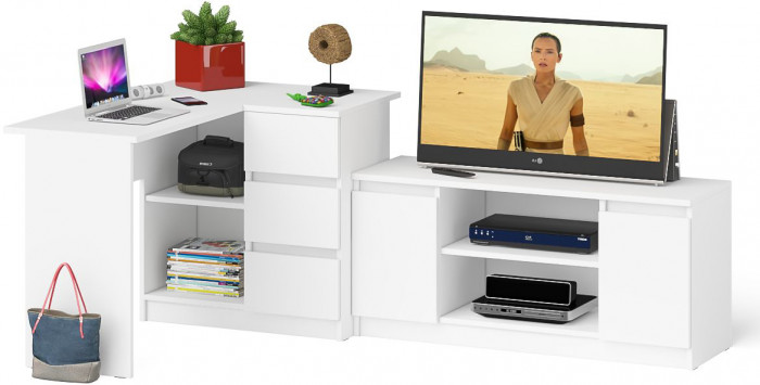 Мори Стол компьютерный МС-16 правый + Тумба МТВ1200.1, цвет белый, ШхГхВ 244,8х84,9х76,6 см., выдвижные ящики справа, НЕ универсальная сборка