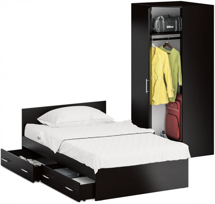Кровать с ящиками 1200 + угловой шкаф Стандарт, венге