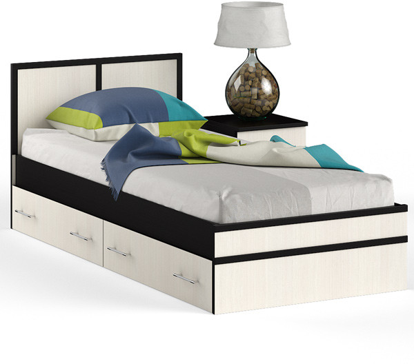 Сакура Кровать с ящиками 0900 + тумба, цвет венге/дуб лоредо, ШхГхВ 134х203,5х80 см., сп.м. 900х2000 мм., б/м, основание есть, универсальная сборка