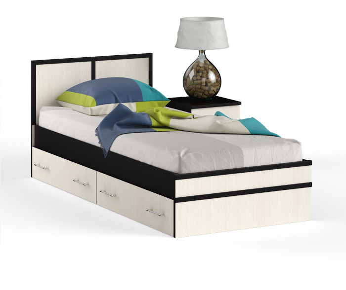 Сакура Кровать с ящиками 0900 + тумба, цвет венге/дуб лоредо, ШхГхВ 134х203,5х80 см., сп.м. 900х2000 мм., б/м, основание есть, универсальная сборка