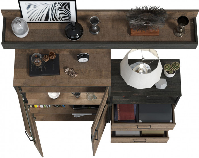 Трувор Гостиная 007, цвет дуб гранж песочный/интра, ШхГхВ 151,8х37х195 см., универсальная сборка, есть светодиодная подсветка