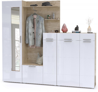 Лайн Прихожая № 10, цвет дуб крафт серый/фасады МДФ белый глянец, ШхГхВ 234,8х35,1х210 см., НЕ универсальная сборка