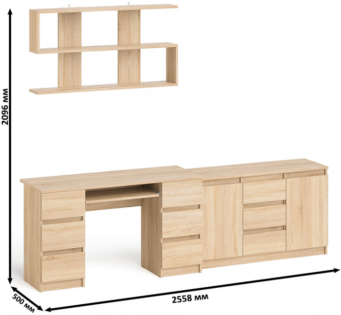 Мори компьютерный стол МС-2 + Комод МК1200.3 + Полка 1200, дуб сонома
