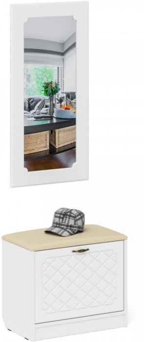 Прихожая П-6 Тумба + Зеркало, белая шагрень/фасады МДФ белое дерево фрезеровка ромб