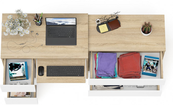 Мори компьютерный стол МС-6 левый + Комод МК800.1, дуб сонома/белый