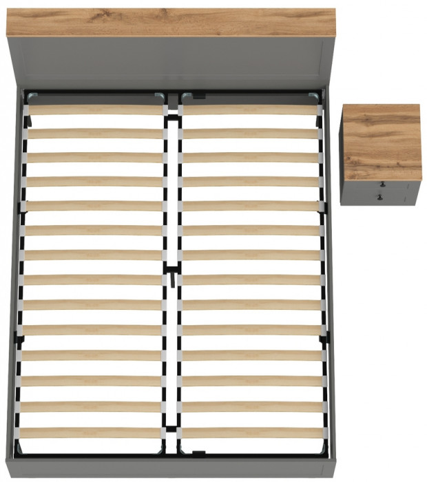 Остин 11.53 Кровать + ортопед + 16.152 Тумба прикроватная, серый графит/дуб крафт золотой