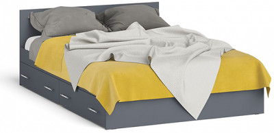 Мори Кровать с ящиками 1400, цвет графит, ШхГхВ 143,5х203,5х70 см., сп.м. 1400х2000 мм., без матраса, основание есть