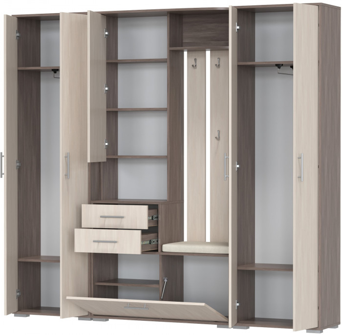 Прихожая Домино 4, цвет бодега тёмный/бодега светлый, ШхГхВ 220х36х202 см., универсальная сборка