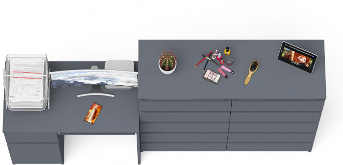 Мори Стол компьютерный МС-1 левый + Комод МК1200.10, цвет графит, ШхГхВ 210,4х50х115 см., выдвижной ящик слева, НЕ универсальная сборка