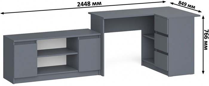 Мори Стол компьютерный МС-16 правый + Тумба МТВ1200.1, цвет графит, ШхГхВ 244,8х84,9х76,6 см., выдвижные ящики справа, НЕ универсальная сборка