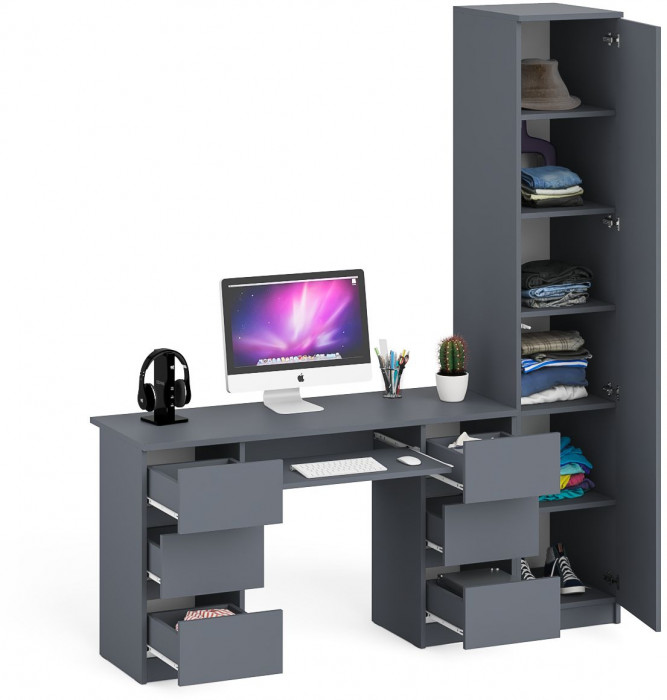 Мори Стол компьютерный МС-2 + Пенал МШ400.1, цвет графит, ШхГхВ 175,8х50,4х209,6 см., универсальная сборка