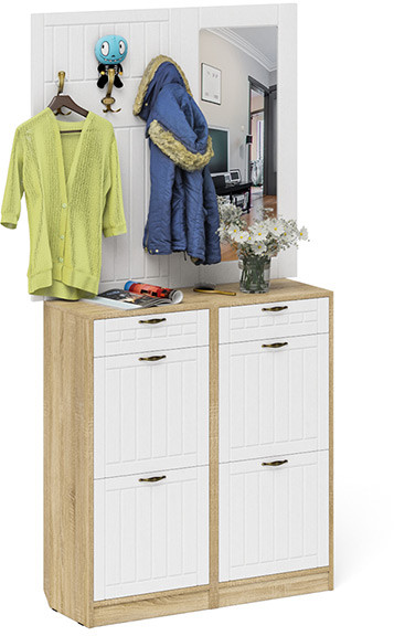 Прихожая П-6 Компоновка № 05, дуб сонома/фасады МДФ белое дерево фрезеровка прованс