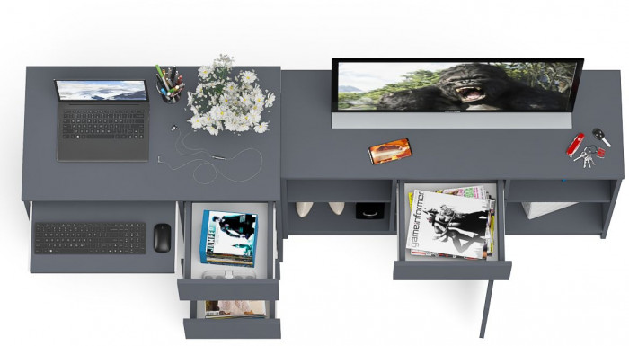 Мори Стол компьютерный МС-6 правый + Тумба МТВ1204.1, цвет графит, ШхГхВ 210,4х50х76,6 см., выдвижные ящики справа, НЕ универсальная сборка