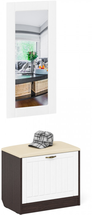 Прихожая П-6 Тумба + Зеркало, венге/фасады МДФ белое дерево фрезеровка прованс