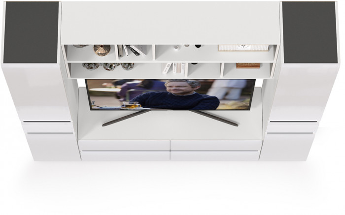 Сидней Комплектация № 040, корпус белый/чёрный/фасады МДФ белый глянец