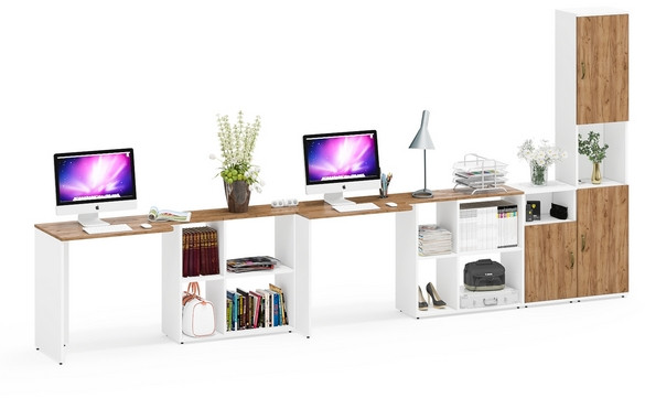 Лидер-8 Стол + Стол + Пенал + Тумба МД 3.19, белый шагрень/крафт золото