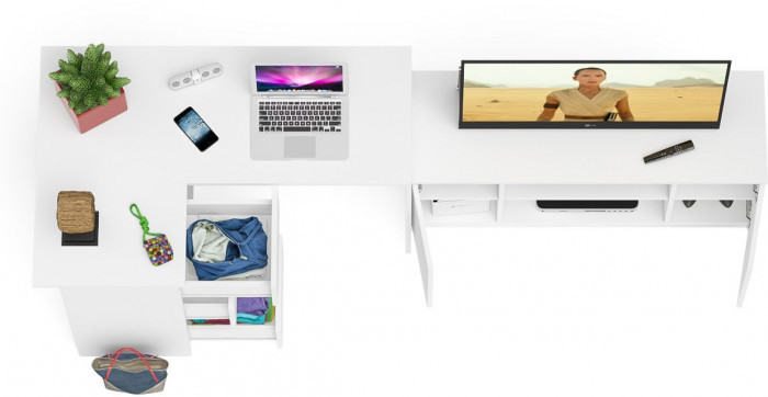 Мори компьютерный стол МС-16 левый + Тумба МТВ1200.1, белый